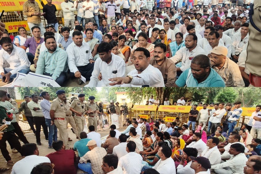 महासमुंद में प्रगतिशील सतनामी समाज का प्रदर्शन, एट्रोसिटी एक्ट के आरोपी की गिरफ्तारी की मांग को लेकर किया थाना घेराव, कर रहे प्रदर्शन 1 WhatsApp Image 2025 10 10 at 4.28.30 PM